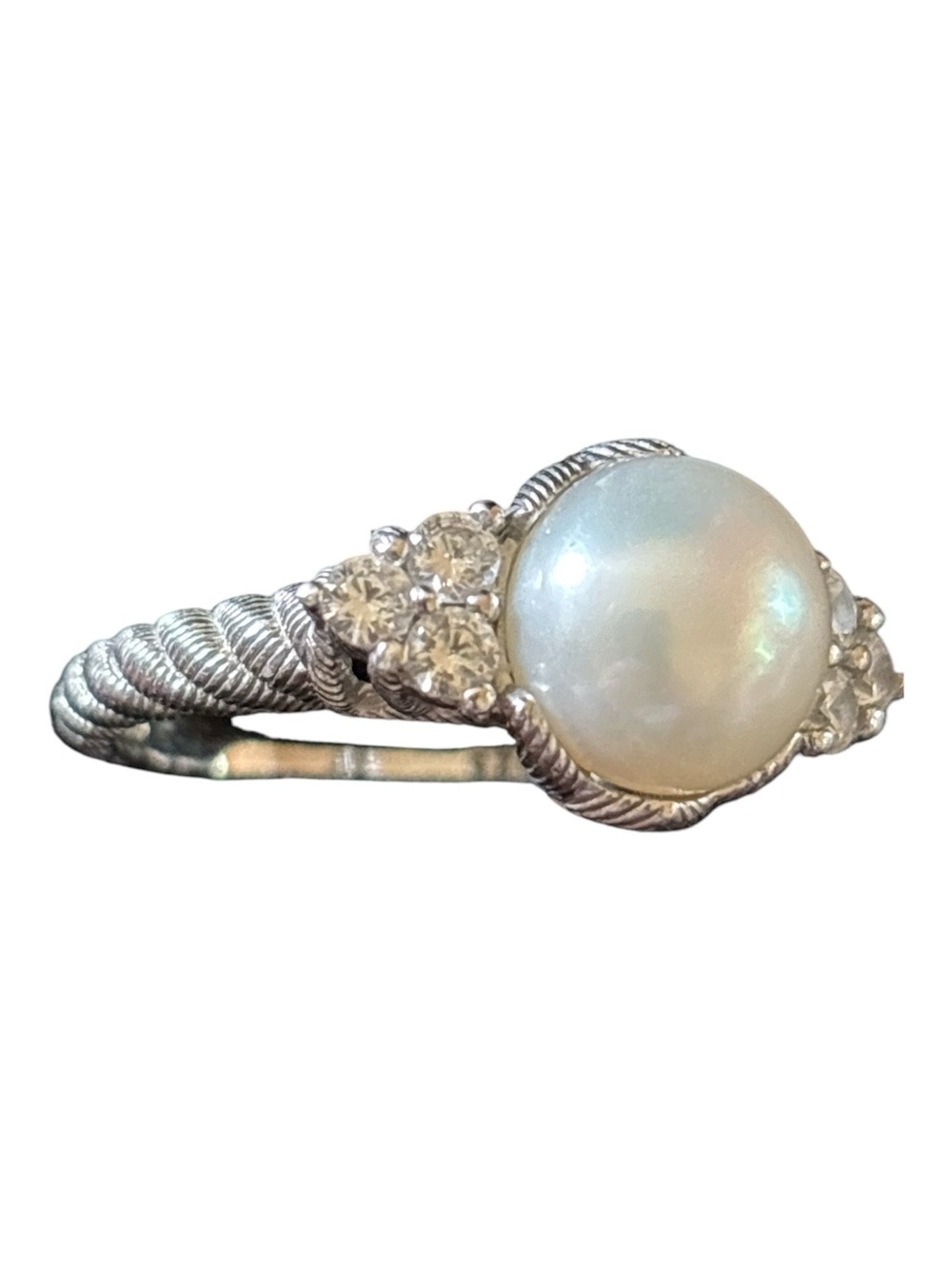 Judith Ripka White Genuine Pearl and Cubic Zirconia Rope Style Sterling Size 9